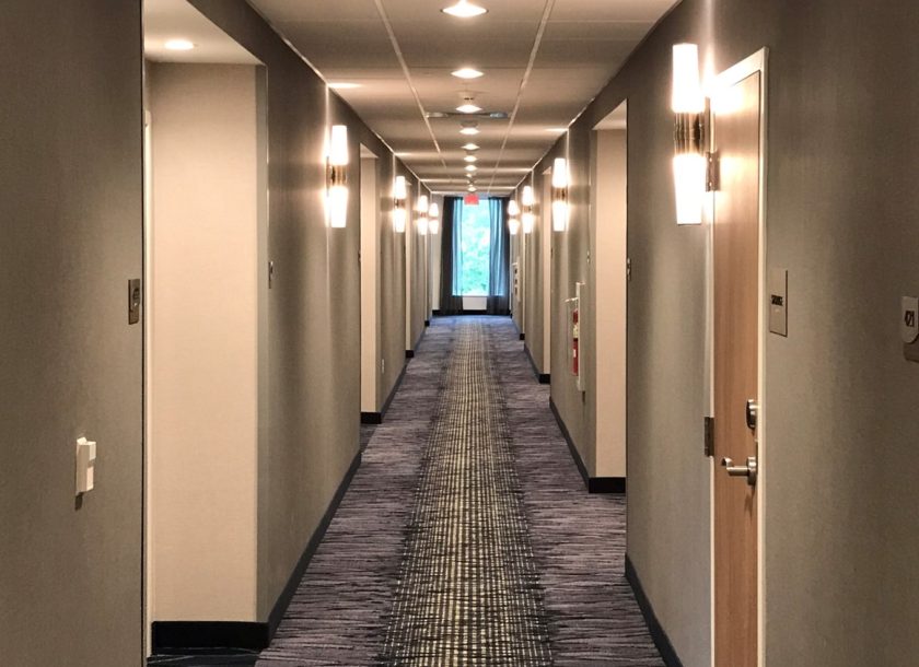 Hotel hallway with new wallcovering