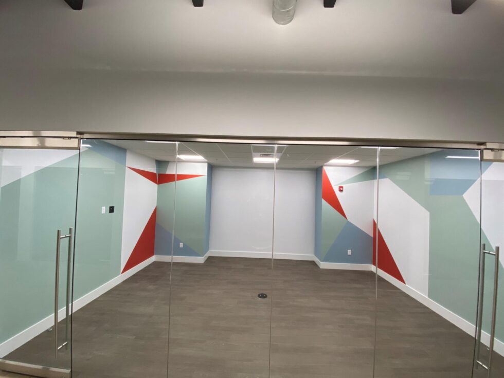 Commercial wallcovering in an elevator in the Main Line