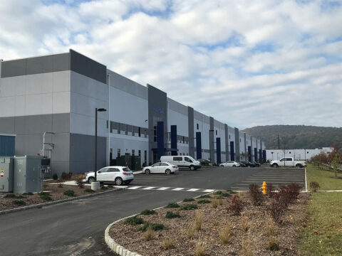 Line striping outside of a commercial building.